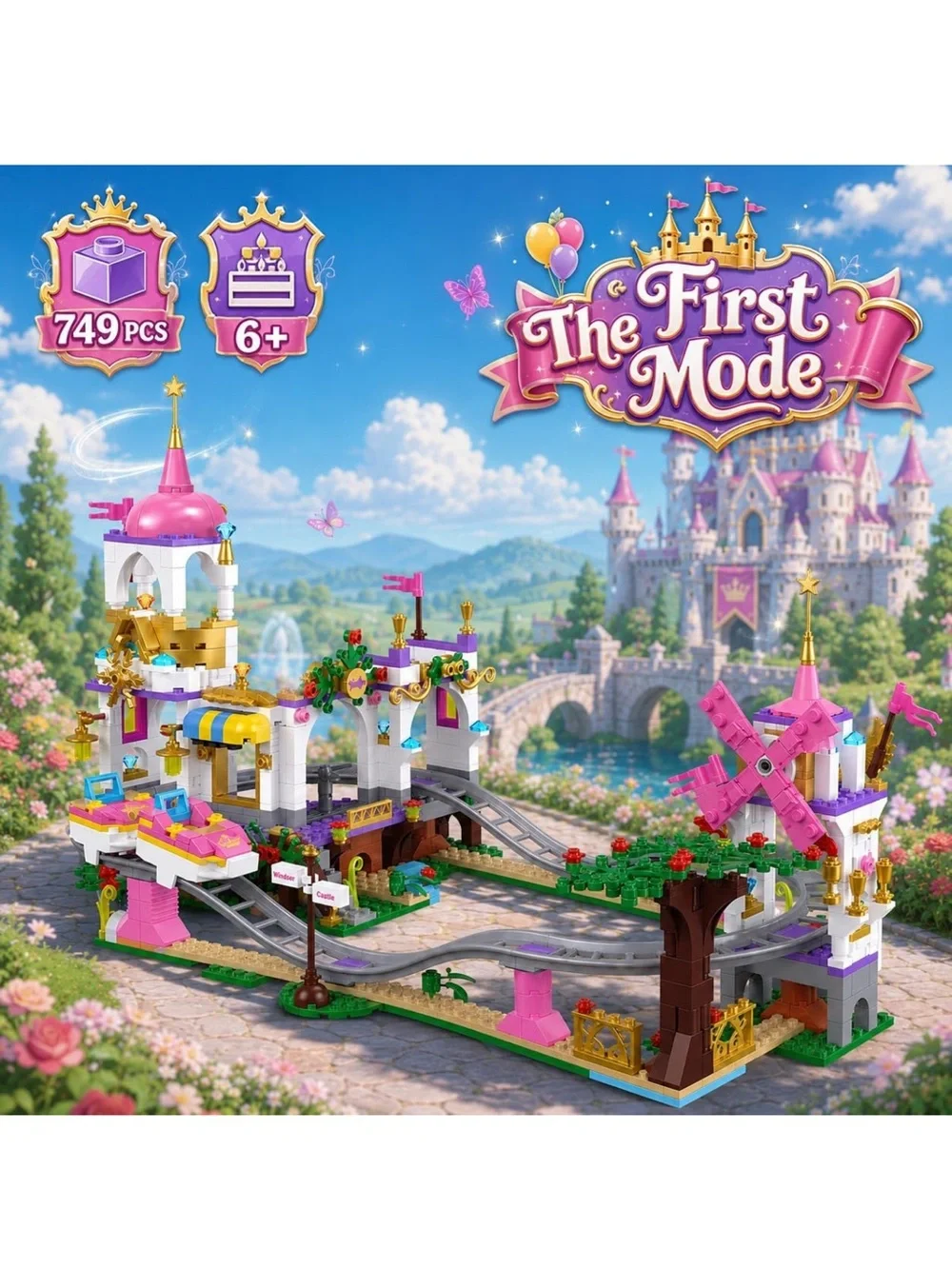 Castle Roller Coaster Building Set, STEM amusement park construction kit for kid